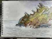 On location Watercolour painting of the Headland outside Polperro Harbour